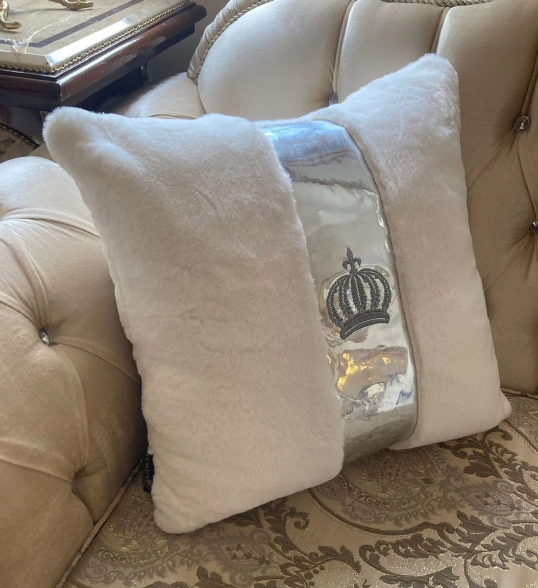 Harald Glööckler luxury decorative cushion Pompöös by white / silver - Glööckler cushions - designer decorative cushions - Harald Glööckler designer decorative accessories