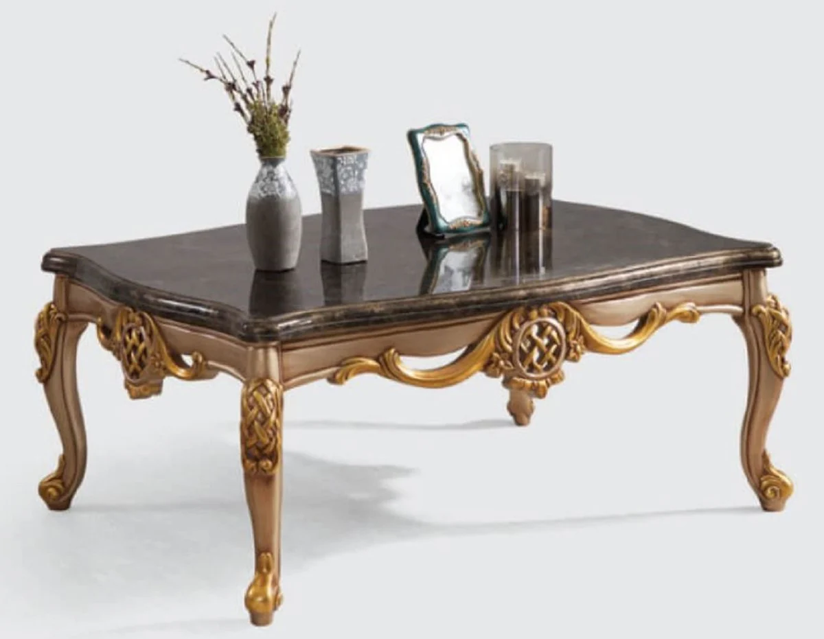 Luxury baroque living room table blue / silver / gold 120 x 90 x H. 55 cm - Noble solid wood coffee table in baroque style - Baroque living room furniture