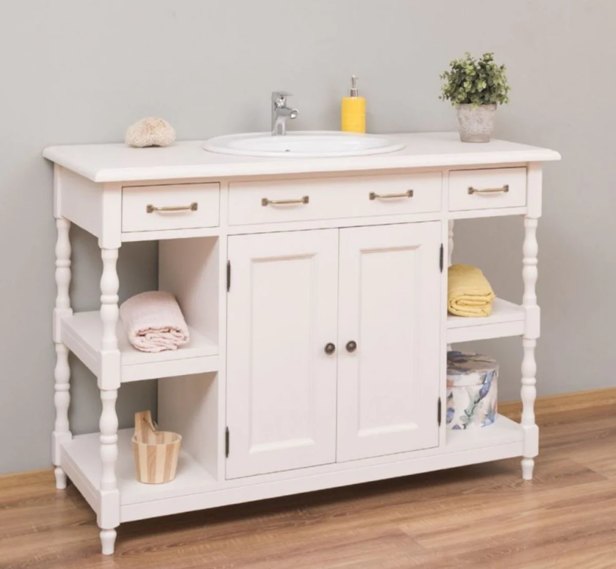 Country house style washbasin white 128 x 54 x H. 91 cm - solid wood wash basin cabinet - country house style bathroom furniture