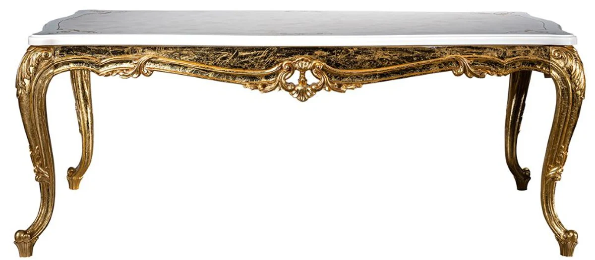 Luxury baroque dining table white / gold 202 x 102 x H. 80 cm - solid wood kitchen table - dining room table - magnificent dining room furniture in the baroque style