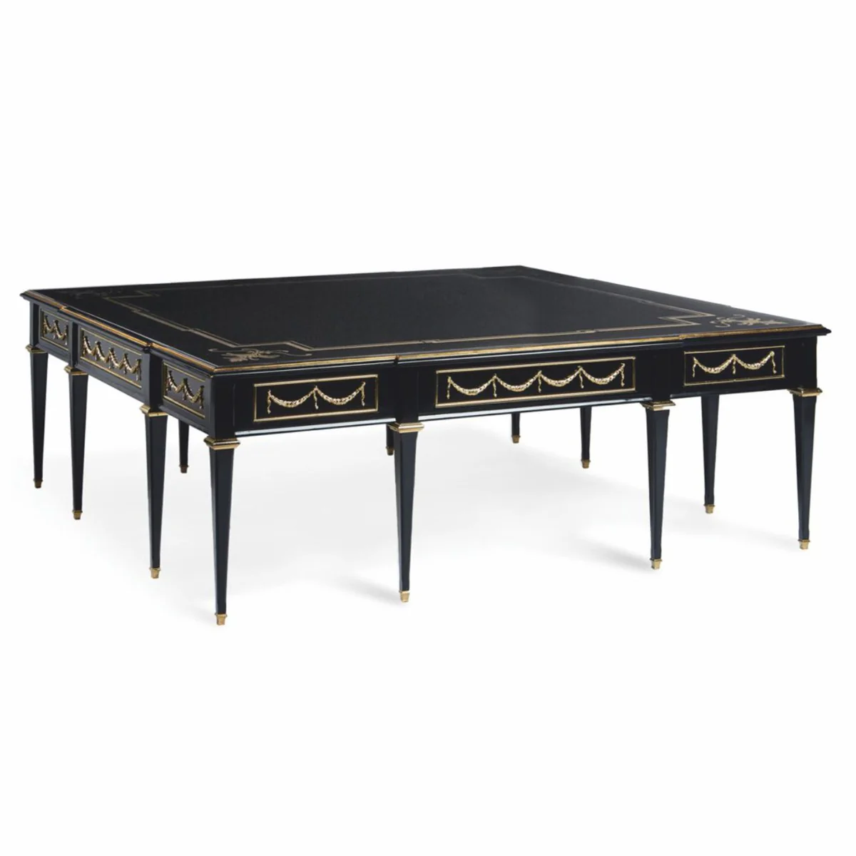 Luxury Baroque coffee table with glass top black / gold 127 cm - Made in Italy