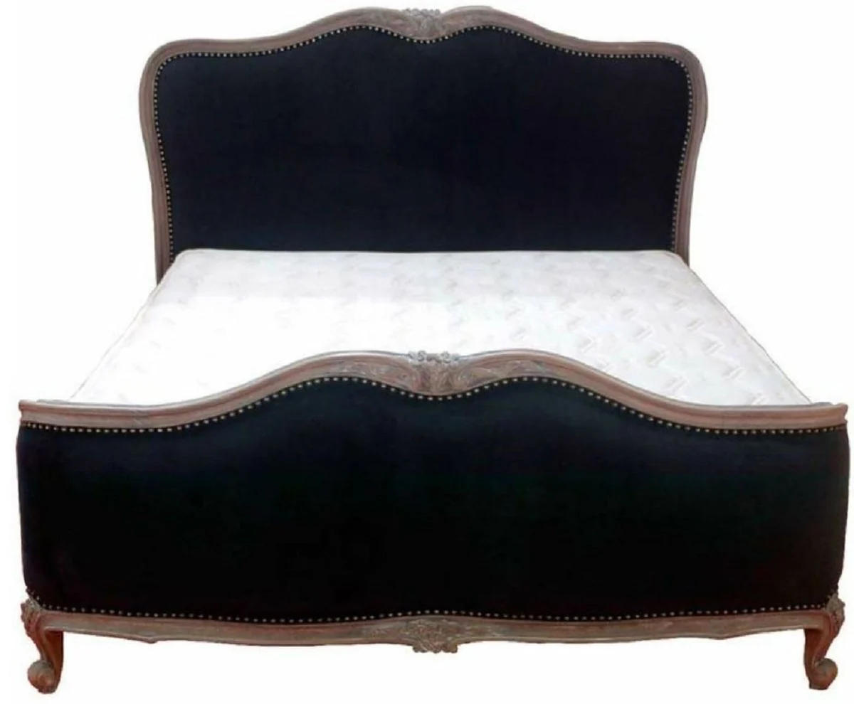 Luxury baroque double bed black / antique brown - noble solid wood bed with headboard - baroque bedroom furniture