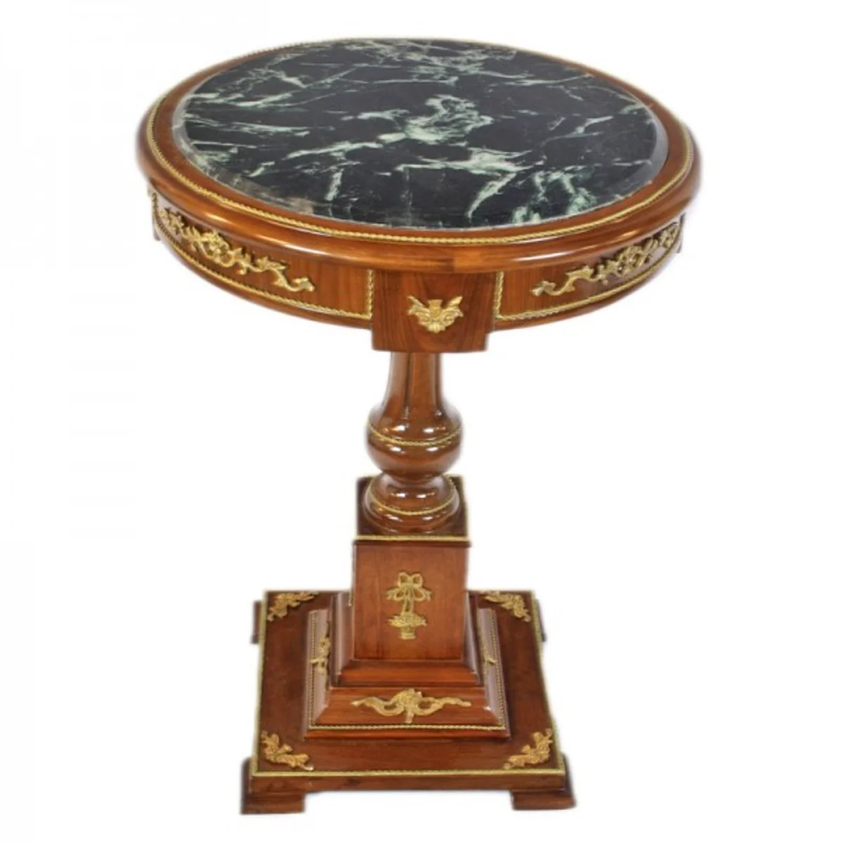 Baroque side table with marble top mahogany / gold H80 x 55cm - Empire antique style table - furniture