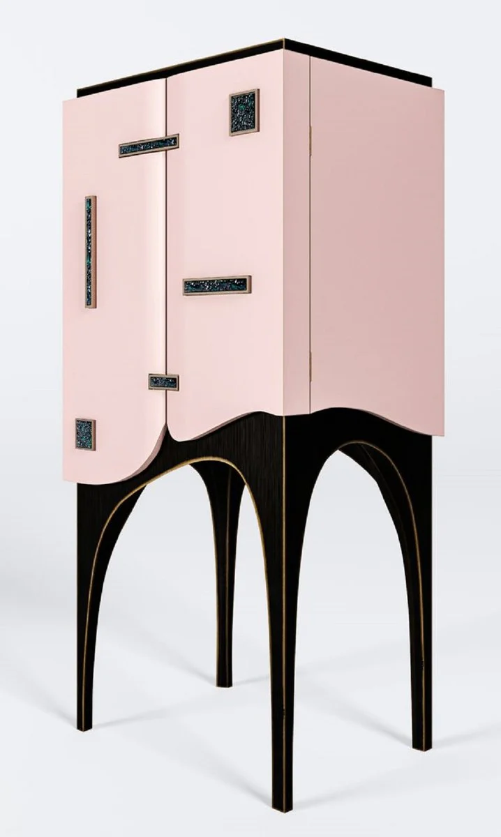 Luxury bar cabinet pink / black / brass 48 x H. 134 cm - solid wood wine cabinet with 2 doors - bar furniture - hotel furniture - luxury furniture