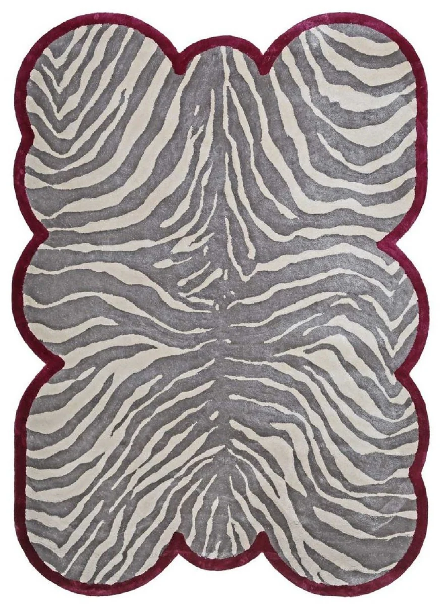 Luxury viscose carpet with zebra design gray / cream / red 160 x 230 cm - living room carpet - modern bedroom carpet - luxury interior - luxury quality