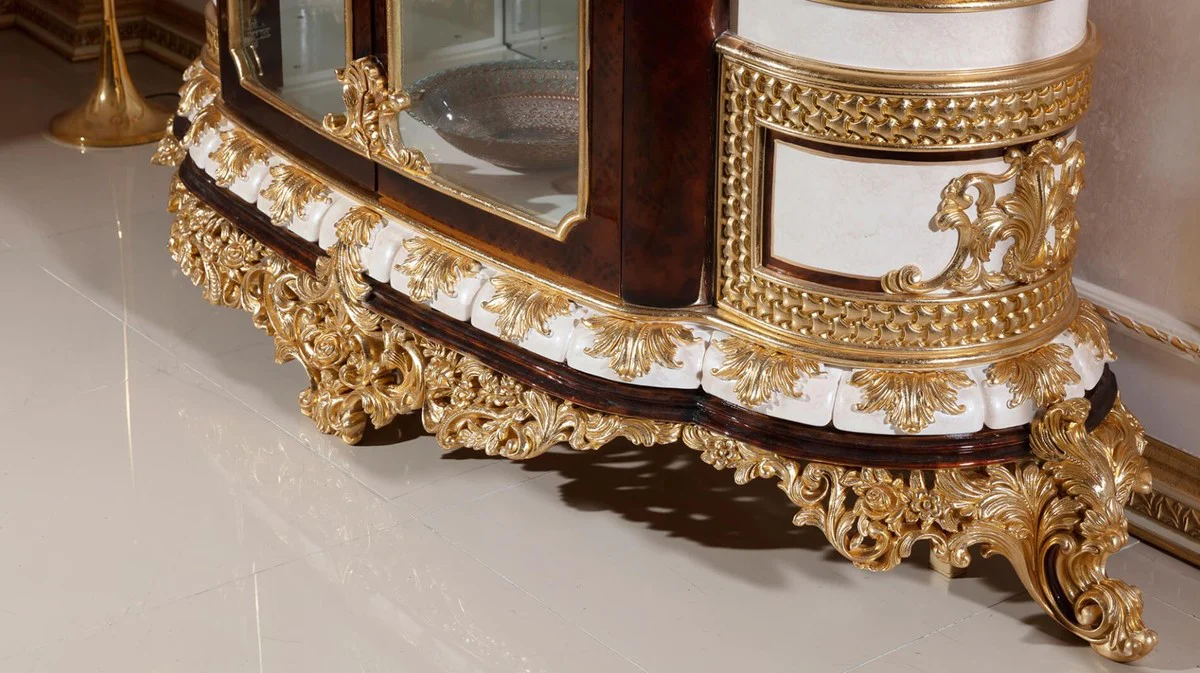 Luxury baroque display cabinet white / brown / gold - magnificent solid wood display cabinet with 2 glass doors - baroque furniture - noble and magnificent