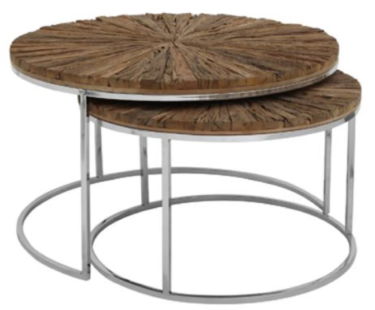 Luxury side table set natural colors / silver - luxury living room furniture