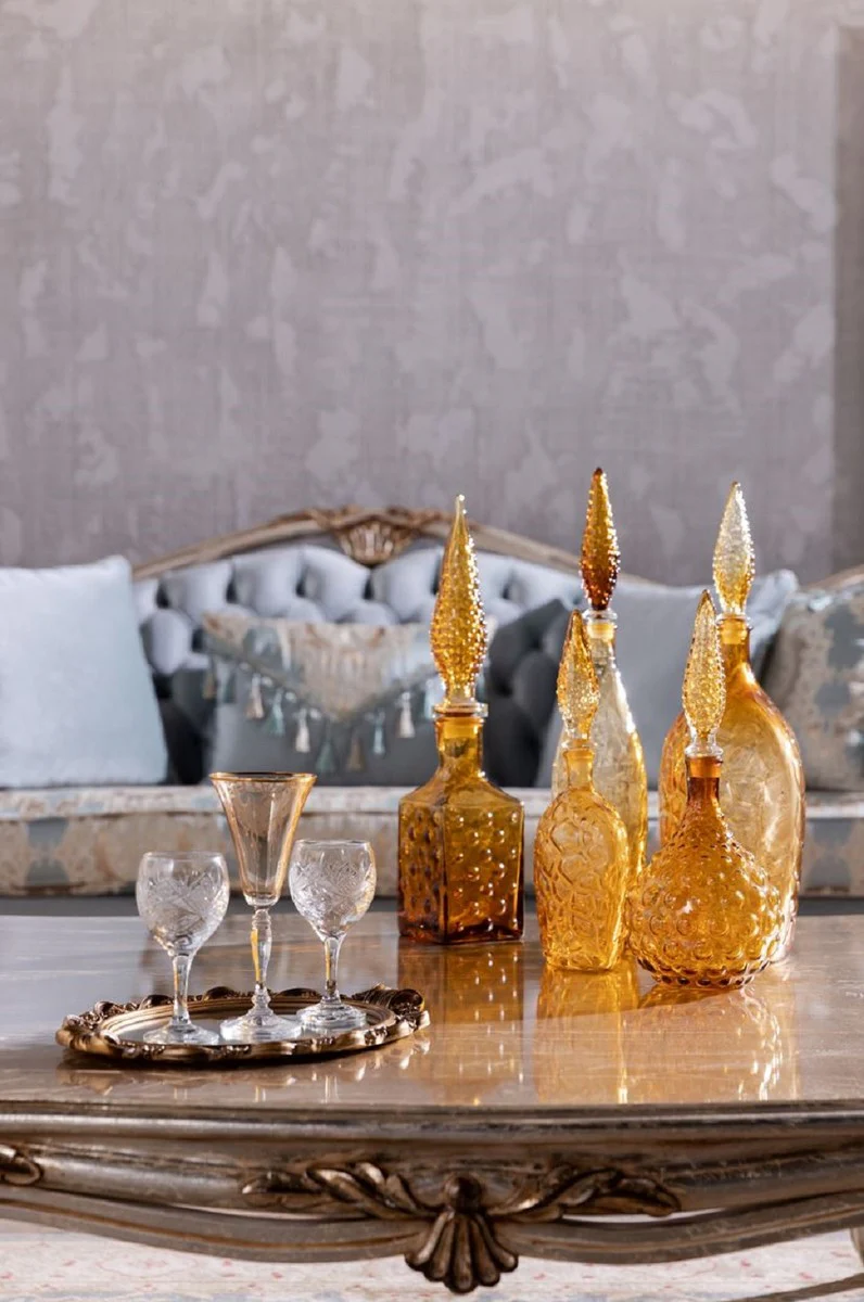 Luxus Barock Couchtisch Silber / Gold - Handgefertigter Massivholz Wohnzimmertisch - Barock Wohnzimmer Möbel