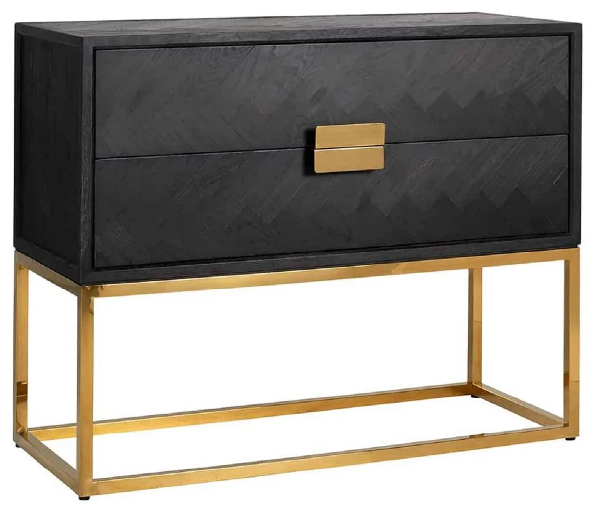 Luxury solid wood chest of drawers with 2 drawers black / gold 108 x 45 x H. 87 cm - Living room furniture - Hotel furniture - Luxury collection