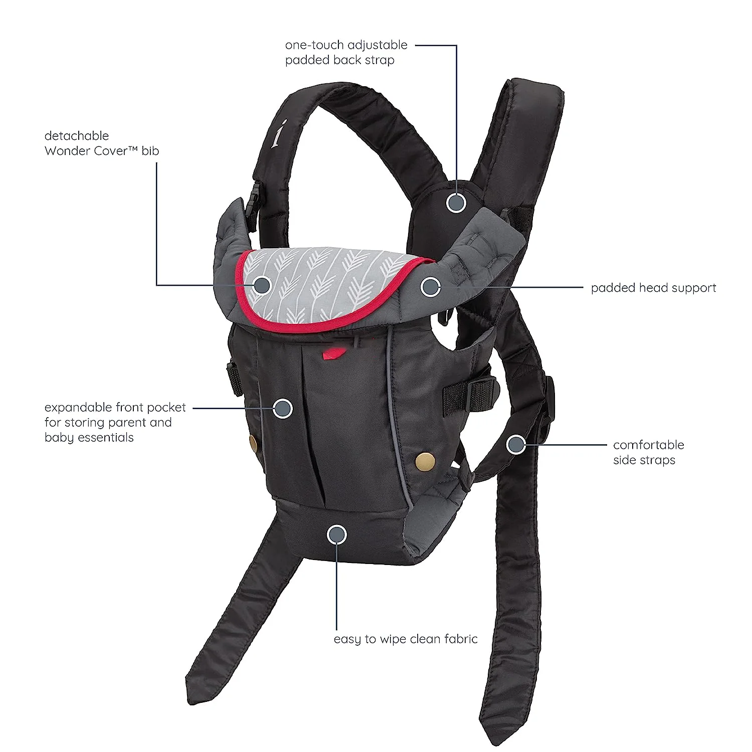 Klassische Tragetasche mit Tasche – 2 Tragemöglichkeiten, schwarze Tragetasche mit Wonder-Latz und Essentials-Aufbewahrung, Vordertasche, verstellbarem Rückengurt, einteilig