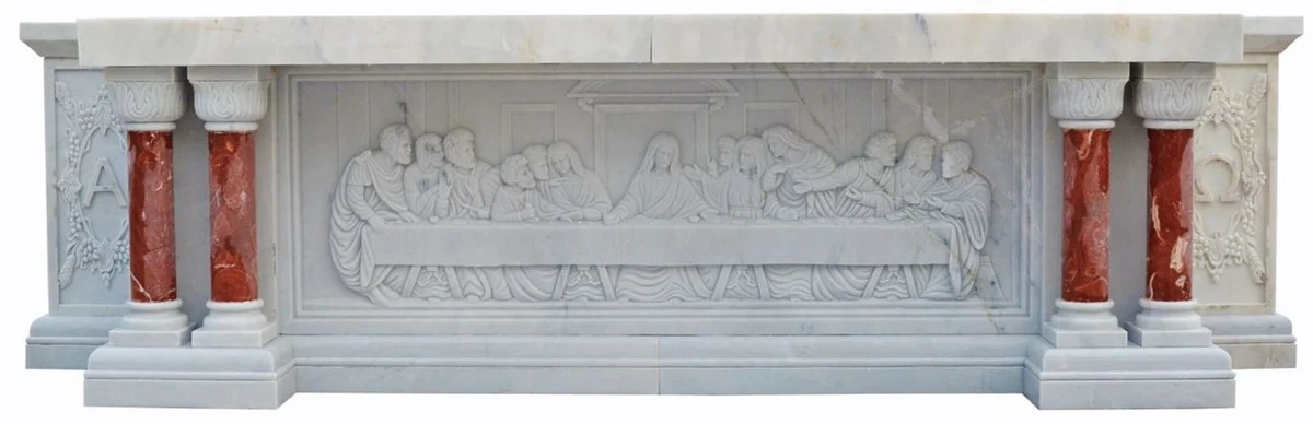 Luxury Baroque Altar White / Red 300 x 100 x H. 80 cm - Magnificent Marble Altar - Luxury Marble Furniture in Baroque Style - Noble & Magnificent