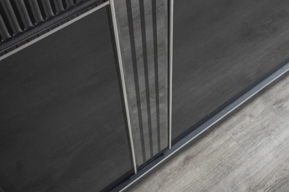 Luxury bedroom wardrobe gray / black / silver 260 x 72 x H. 218 cm - Elegant solid wood wardrobe with 2 sliding doors - Luxury bedroom furniture