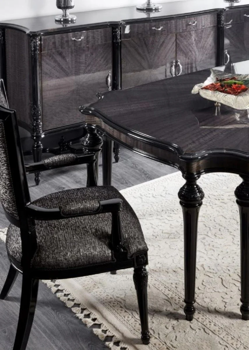 Luxury Baroque Dining Room Set Gray / Black - 1 Baroque Dining Table & 8 Baroque Dining Room Chairs - Luxury Dining Room Furniture in Baroque Style - Baroque Furniture - Noble & Magnificent