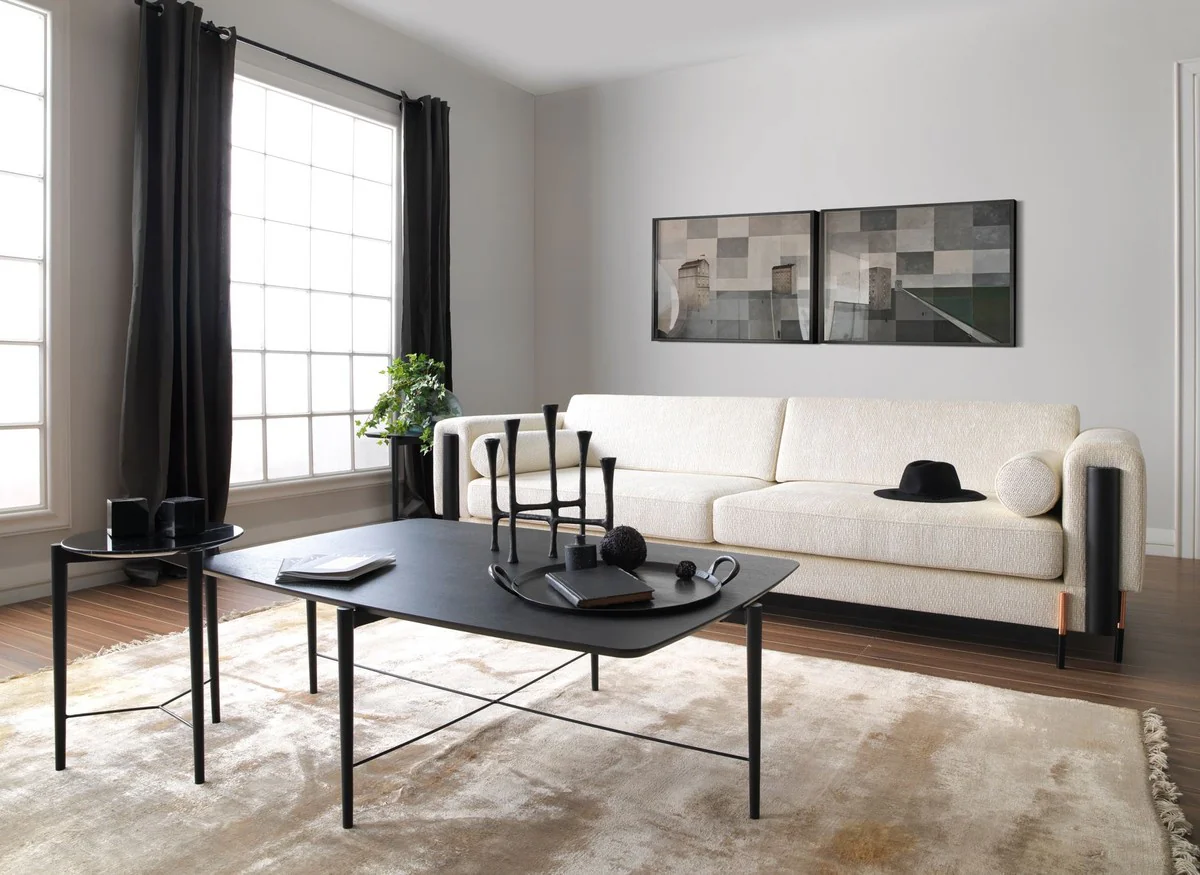 Luxury sofa cream white / matt black / copper 260 x 107 x H. 78 cm - living room sofa - hotel sofa - living room furniture - hotel furniture - luxury furniture - luxury furnishings