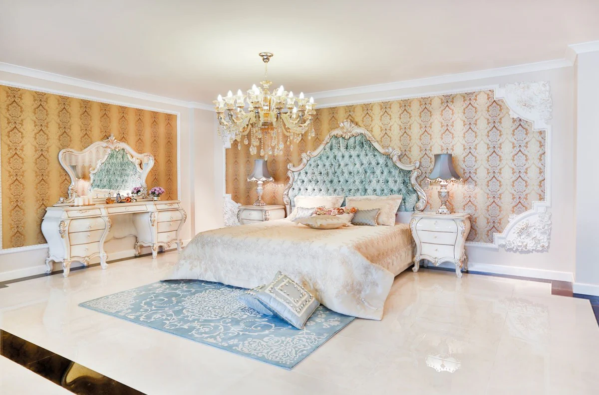 Luxury Baroque nightstand cream / gold 60 x 55 x H. 68 cm - Magnificent solid wood bedside table - Baroque bedroom furniture