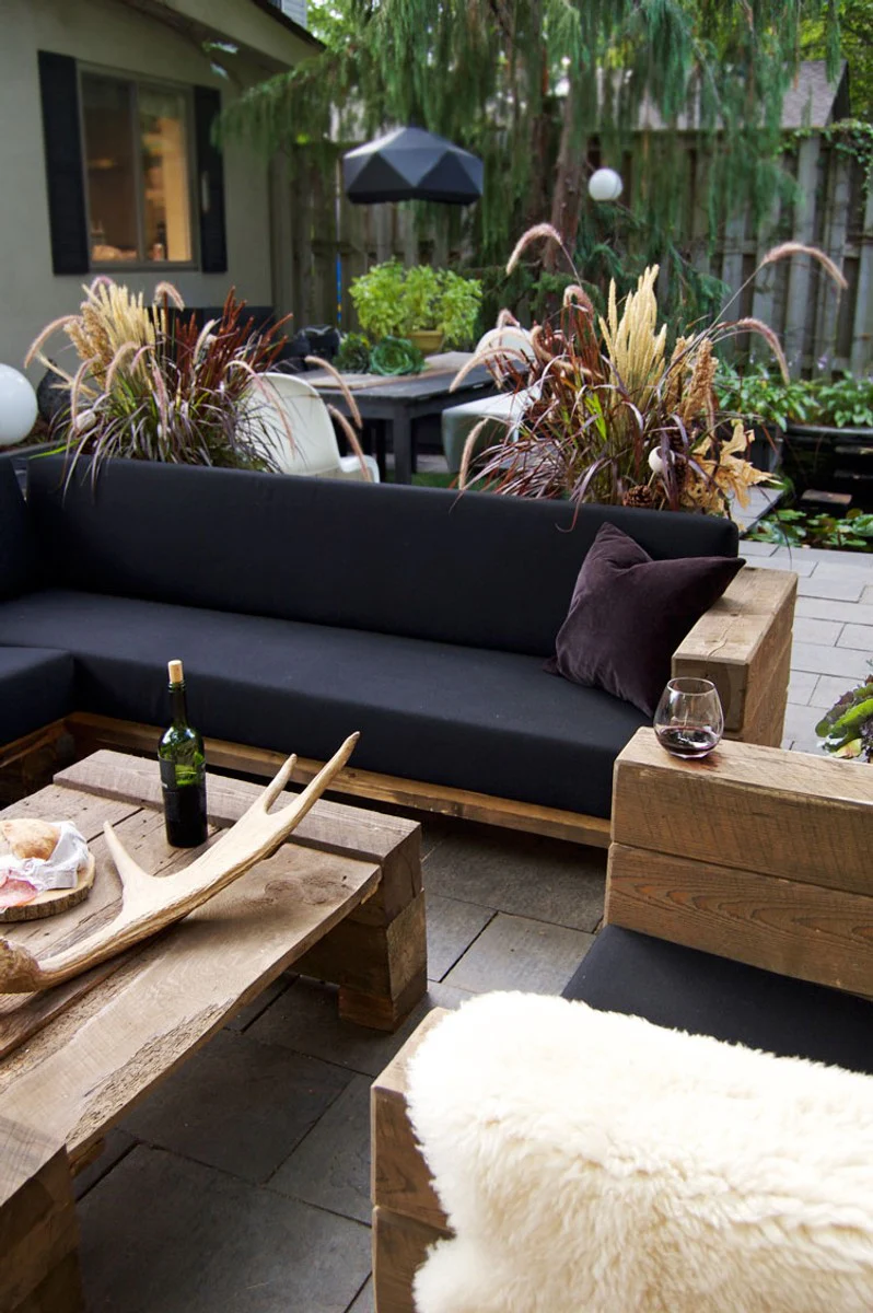 Luxury garden furniture set solid oak with upholstery - corner couch + armchair + table - lounge set