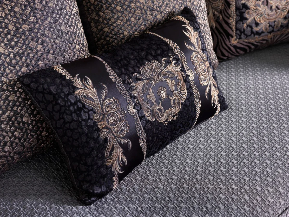 Luxury living room sofa with decorative pillows purple / gold 240 x 92 x H. 78 cm - Luxury living room furniture