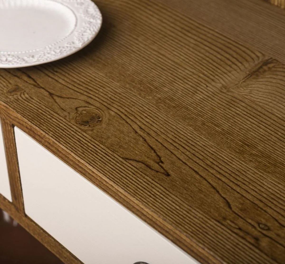 Country house style shelf cabinet brown / white 140 x 39 x H. 197 cm - country house style cabinet with 3 drawers - solid wood kitchen cabinet - country house style furniture