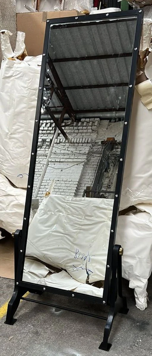 Industrie Stil Standspiegel Schwarz 76 x 47 x H. 190 cm - Schwenkbarer Schlafzimmer Spiegel - Industrie Stil Schlafzimmer Möbel