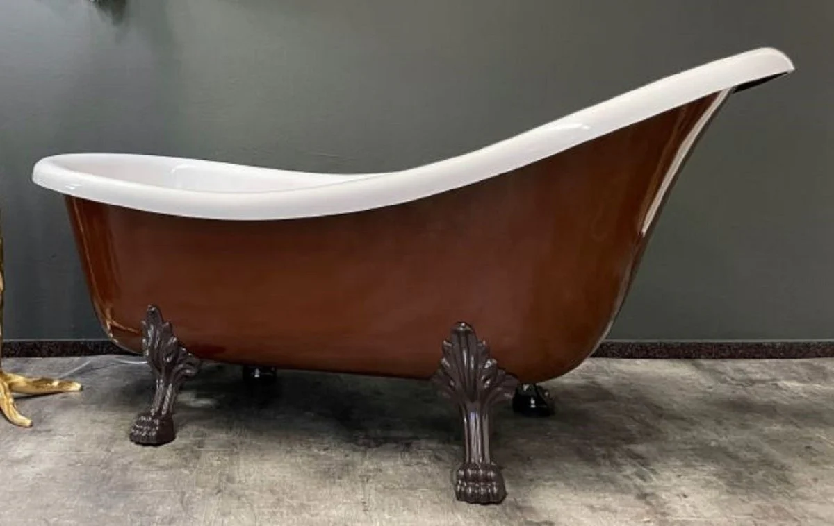Luxury Art Nouveau bathtub mahogany brown / white 174 x 83 x H. 81 cm - Freestanding retro bathtub with lion feet - Retro bathroom furniture