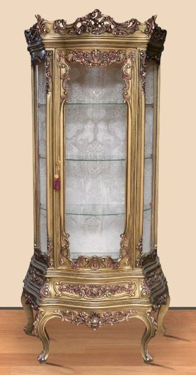 Baroque display cabinet antique gold - magnificent baroque display cabinet with glass door and drawer - handmade baroque living room furniture