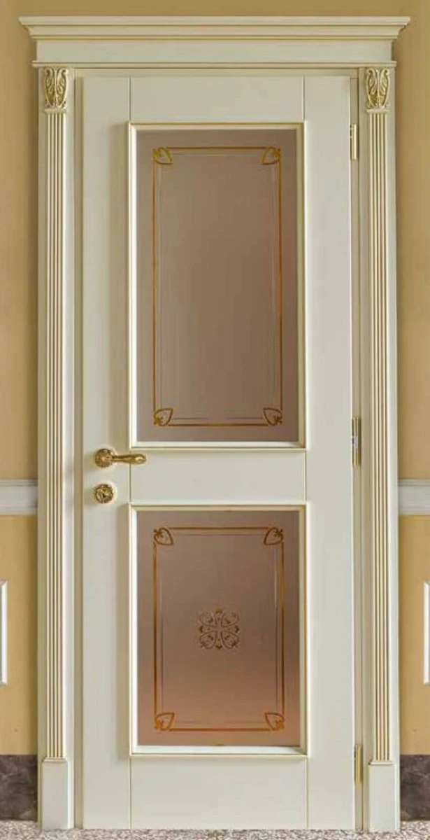 Luxury Baroque apartment door cream / gold - Magnificent solid wood door with glass windows and frame - Luxury furniture in Baroque style - Hotel furniture - Baroque furniture - Luxury quality - Made in Italy
