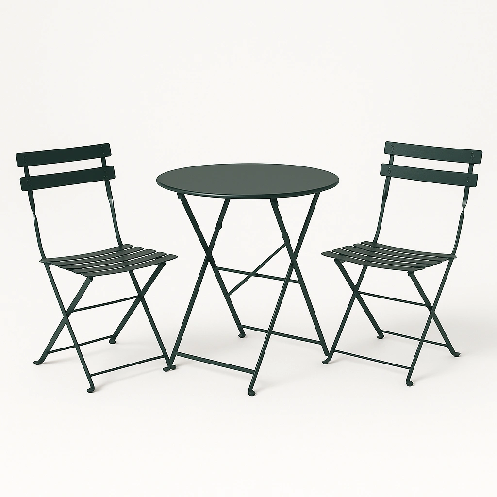 Grünes Klapptisch- und Stuhlset mit Metallgestell