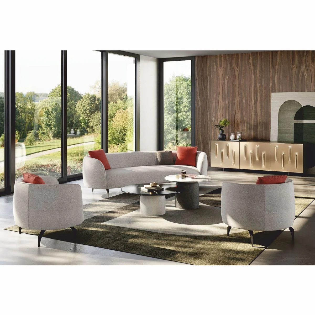 Luxury Sofa Light Gray / Black 240 cm - Luxury Living Room & Hotel Furniture