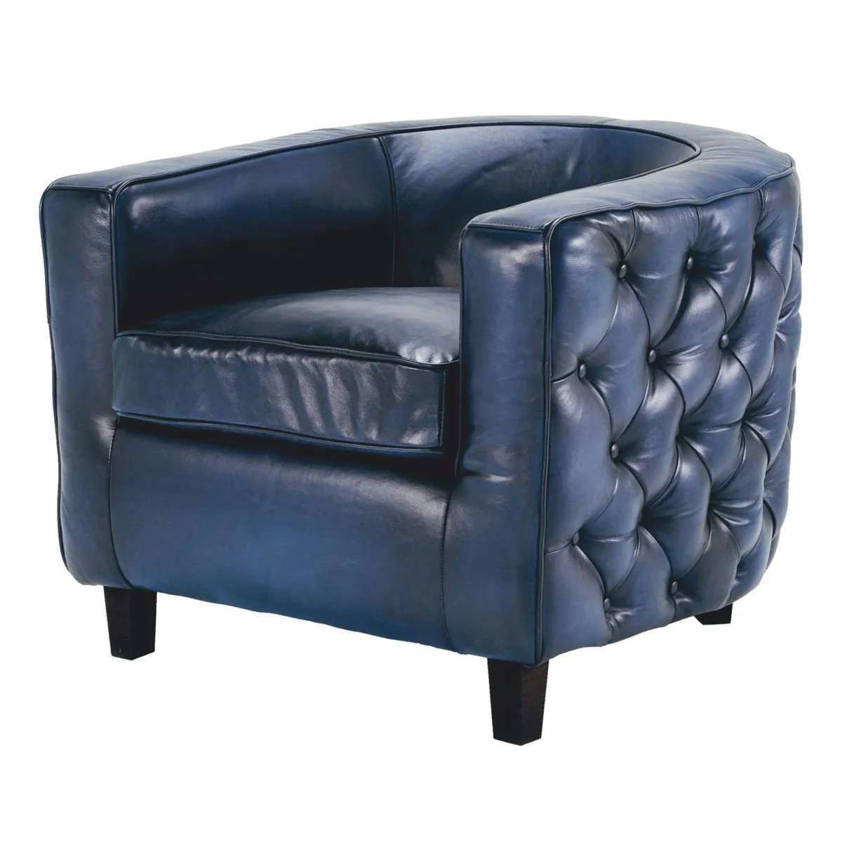 Luxury Chesterfield genuine leather armchair blue / black - leather furniture