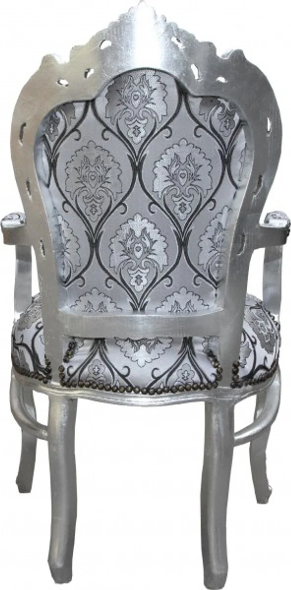 Baroque dining room with armrests silver-black pattern / silver - antique style furniture