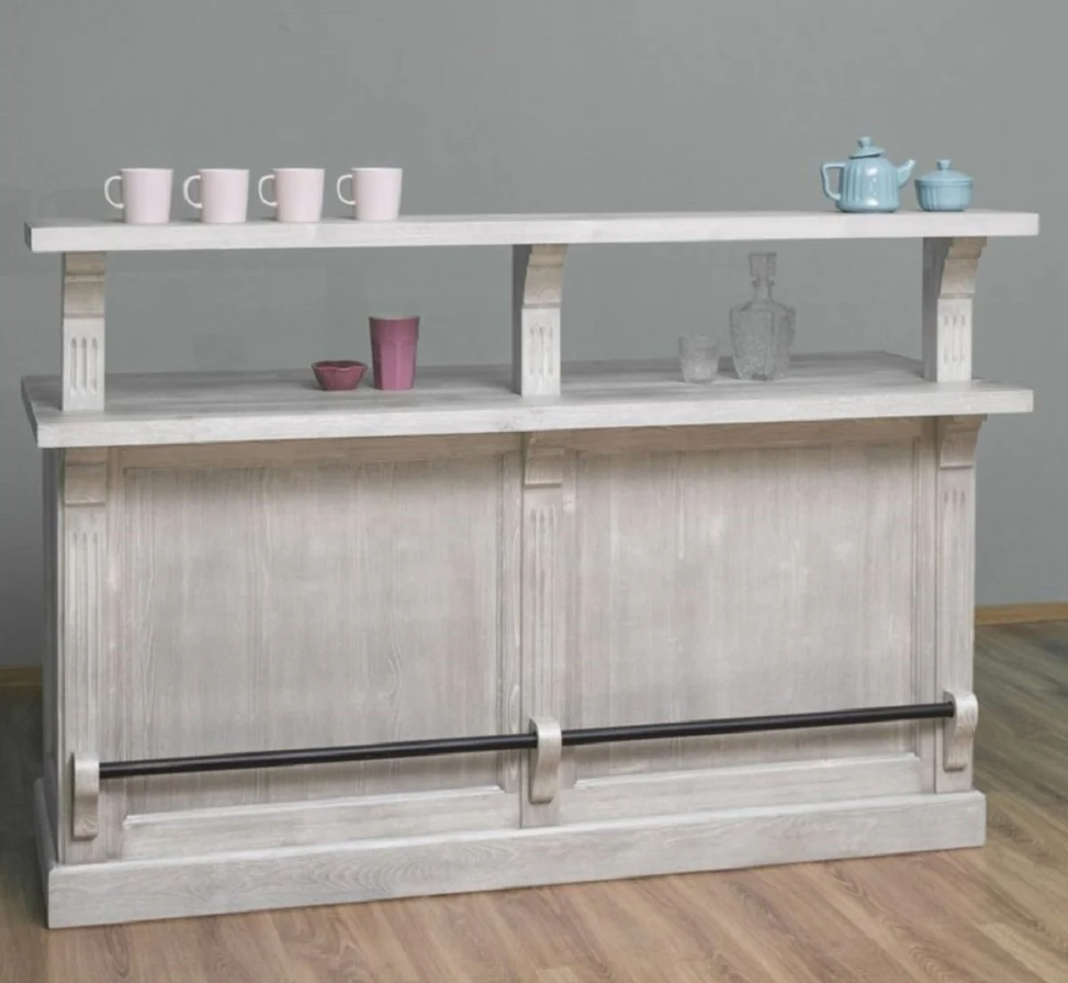 Country house style bar counter gray 180 x 68 x H. 120 cm - solid wood counter table - solid wood bar furniture - bar furniture in country house style - country house style furnishings
