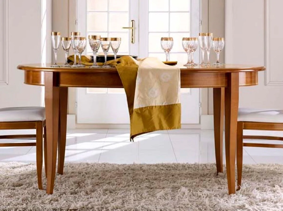 Luxury Biedermeier Dining Table Brown - Oval Extendable Solid Wood Dining Room Table - Biedermeier Dining Room Furniture - Luxury Quality - Made in Italy