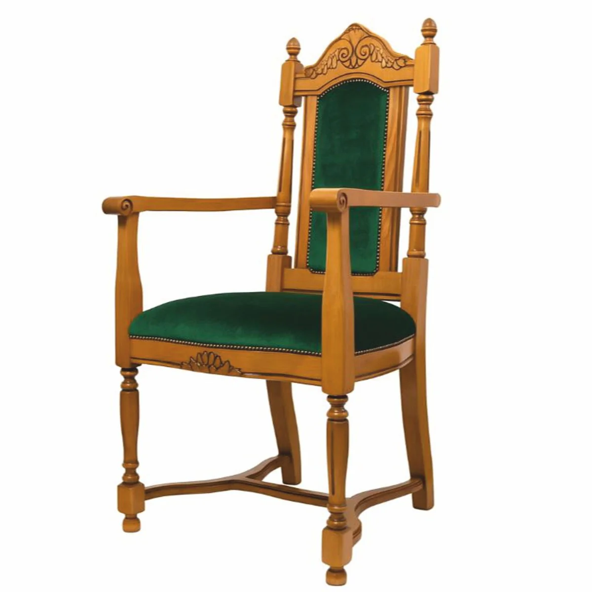 Luxury Baroque Dining Room Chair with Armrests Brown / Green - Baroque Furniture