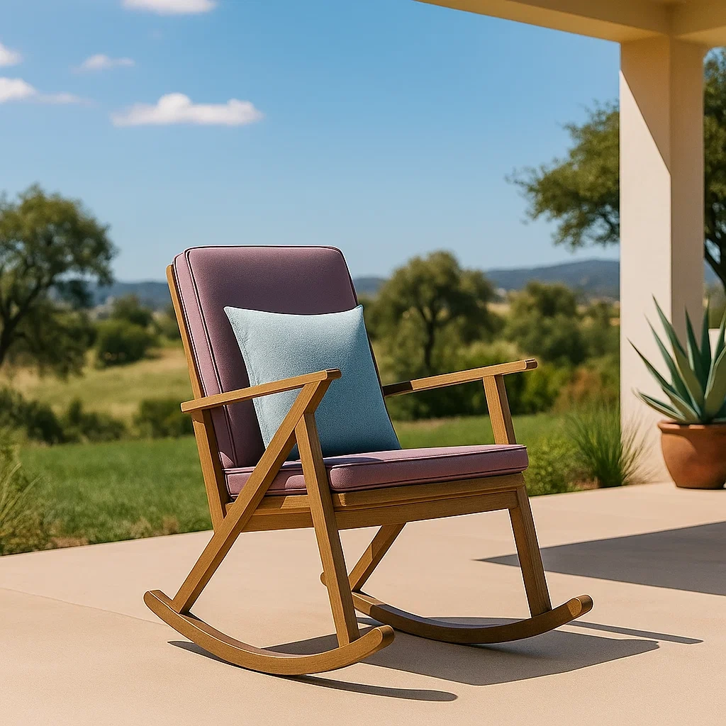 Schaukelstuhl für den Außenbereich, braun, Holz und Stoff, Garten, 67 x 63 x 99 cm