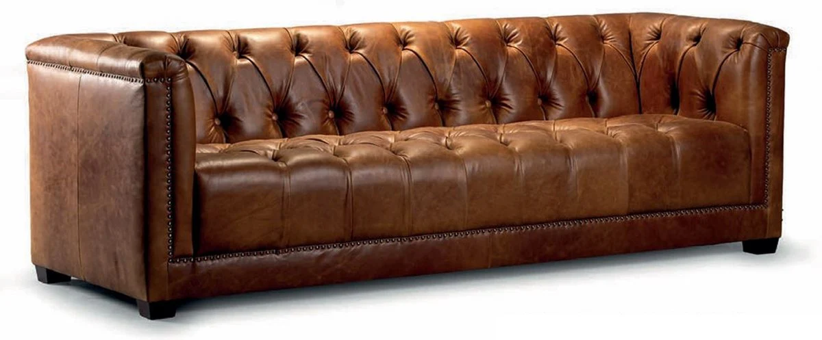 Luxury Chesterfield genuine leather 4 seater sofa vintage brown 233 cm