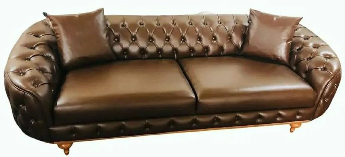 Luxury Chesterfield Faux Leather Sofa Dark Brown / Natural Colors - Living Room Sofa - Living Room Furniture - Luxury Furniture - Living Room Furnishings - Luxury Furnishings - Furniture Luxury