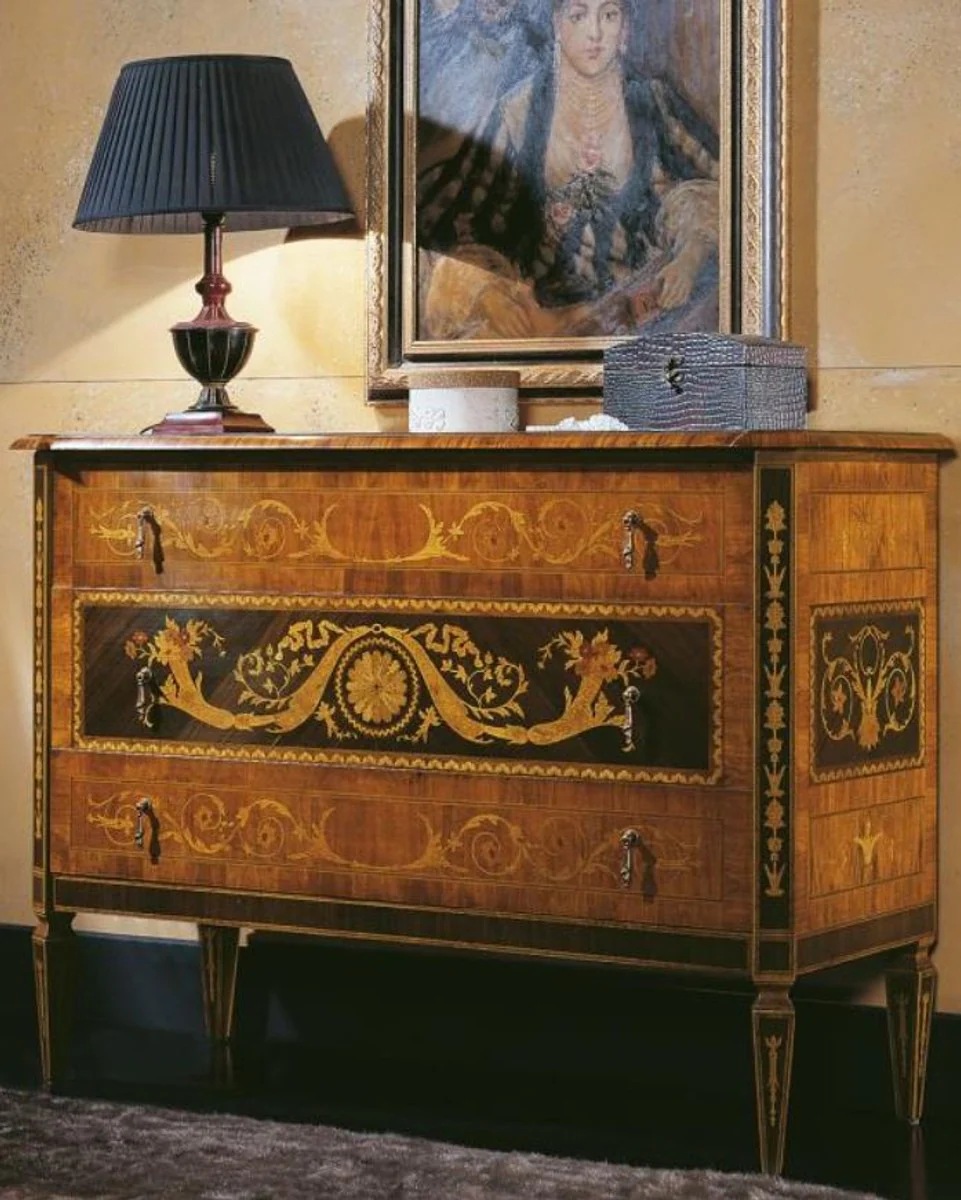 Luxury baroque chest of drawers with 3 drawers light brown / black / gold 125 x 50 x H. 96 cm - luxury quality - elegant baroque living room furniture