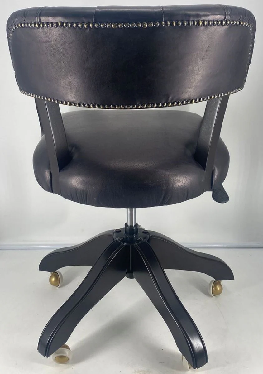 Luxury leather office chair black / black 58 x 65 x H. 80-87 cm - Height-adjustable desk chair - Real leather swivel chair - Luxury furniture - Office furniture - Real leather furniture - Luxury furniture