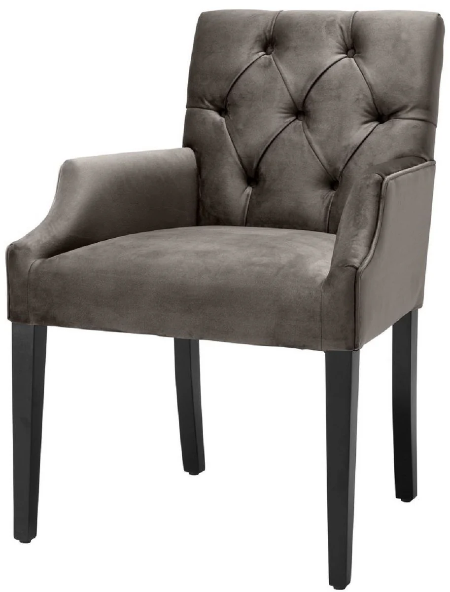 Luxury dining room chair with armrests gray / black 63 x 65 x H. 90 cm - Chesterfield kitchen chair with elegant velvet fabric - Luxury dining room furniture