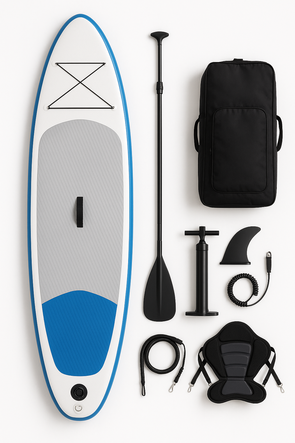 Aufblasbares Paddleboard, weiß-blau, PVC, für Fluss und See, 320 × 84 × 15 cm, VNtLMCf565GX