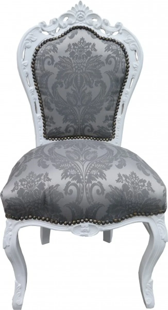 Baroque Dining Room Chair Gray Pattern/White without Armrests - Antique Furniture - Limited Edition