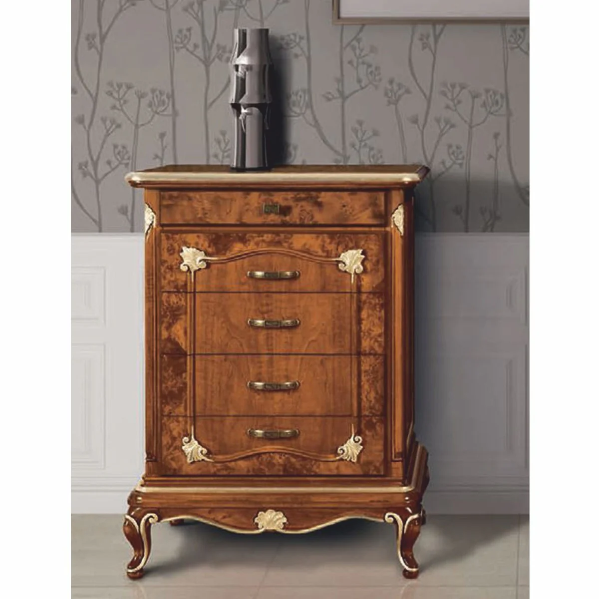 Luxus Barock Kommode mit 5 Schubladen Braun / Gold H. 105 cm - Made in Italy