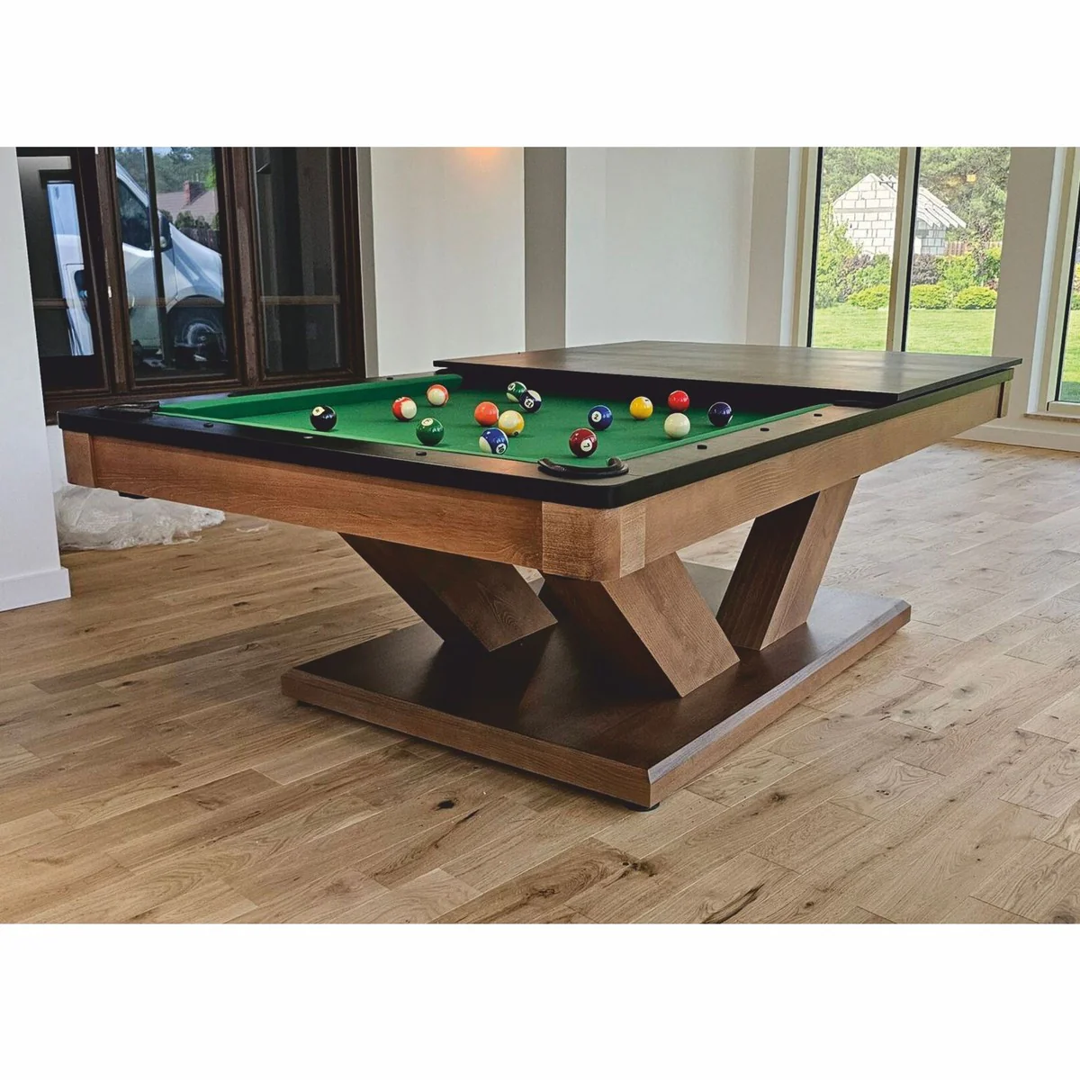 Luxury Pool Billiard Table/Dining Table 8ft Brown/Black/Green