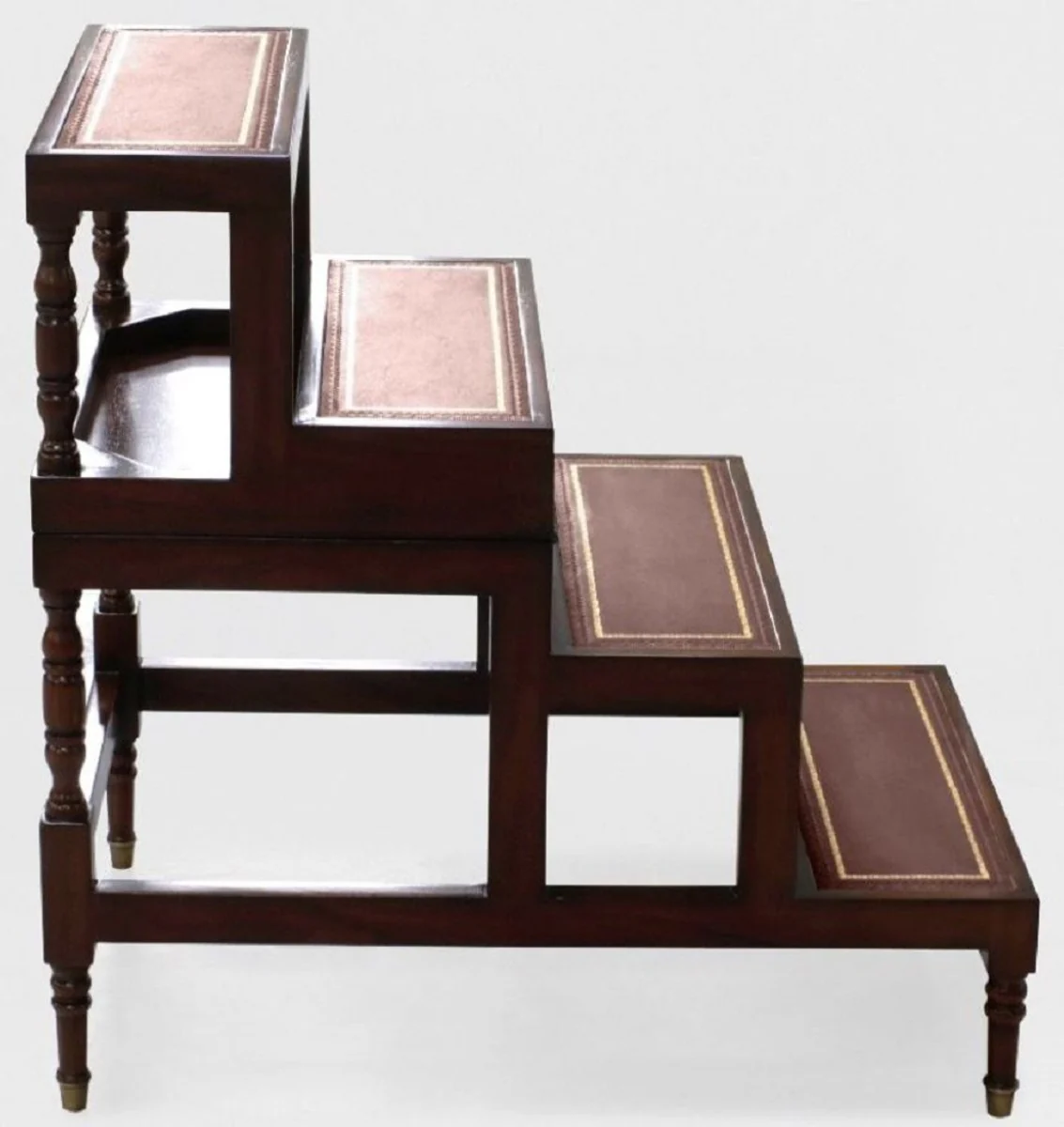 Luxury Art Nouveau coffee table dark brown / burgundy red / gold - fold-out solid wood library stairs with real leather - Art Nouveau living room furniture - noble & magnificent