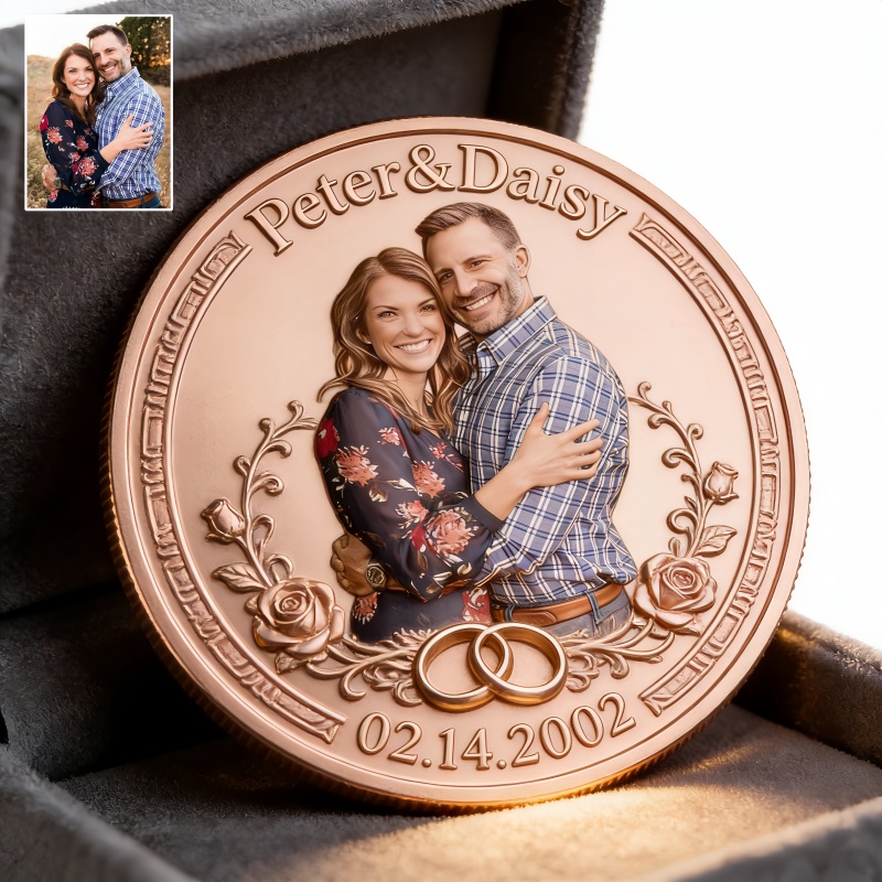 Custom Heart Photo Coin with Name and Date-$33.00-Photo to 3d art