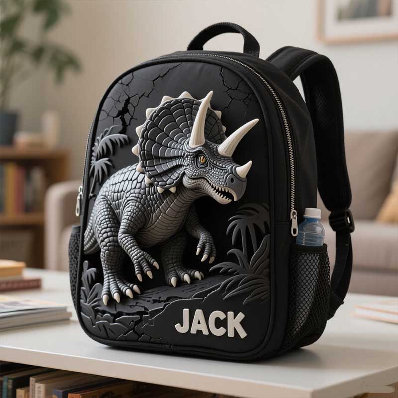 Personalized Children's Triceratops Dinosaur Theme Schoolbag-$38.00-Photo to 3d art