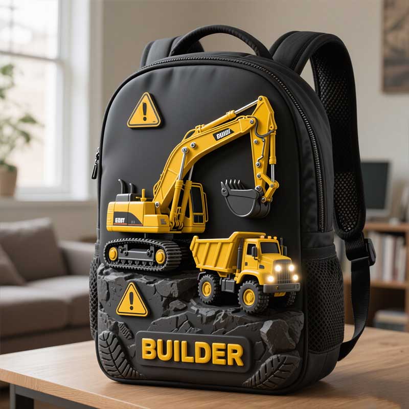 Personalized Children's Engineering Vehicle Themed School Bag-$38.00-Photo to 3d art