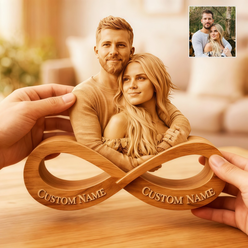 Personalized couple photo infinity desk figurine with names-$35.00-Photo to 3d art