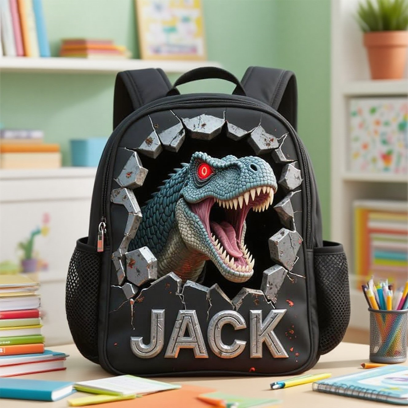 Personalized Children's Dinosaur Wall Crack Theme Schoolbag-$38.00-Photo to 3d art