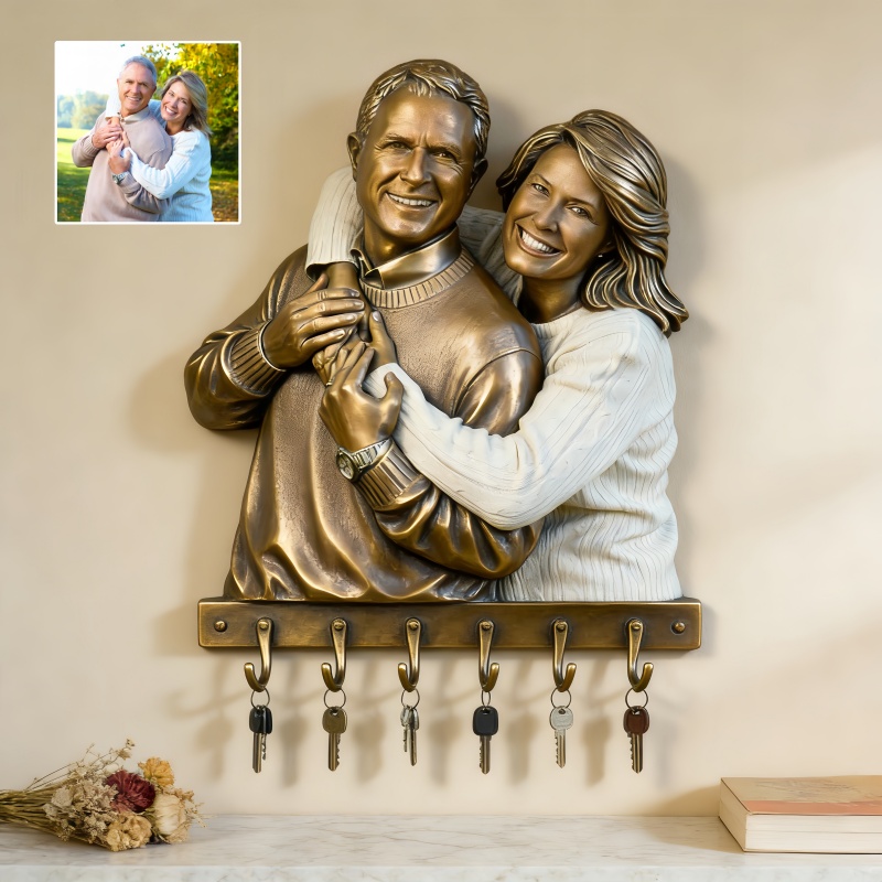 Custom vintage bronze style couple photo wall key holder-$35.00-Photo to 3d art